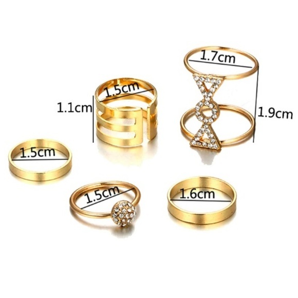 Punk Chic 5 Piece Gold Stackable Ring Set - Picture 4 of 4